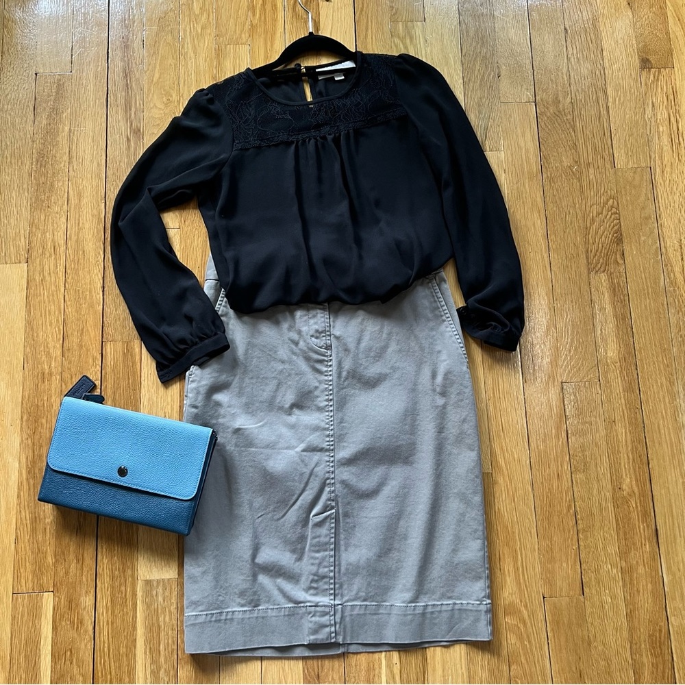 Grey Khaki Pencil Skirt with Pockets